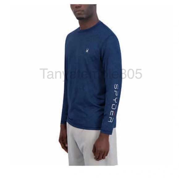 Spyder Swim Mens Long Sleeve Rashguard Shirt Blue Medium - Picture 3 of 13